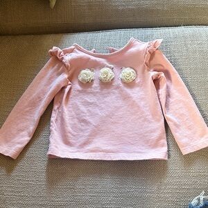 Janie and Jack Soft Pink Long Sleeve Top with Cream Floral Appliques